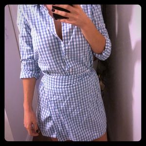 Reformation Blue and White Gingham Wrap Dress